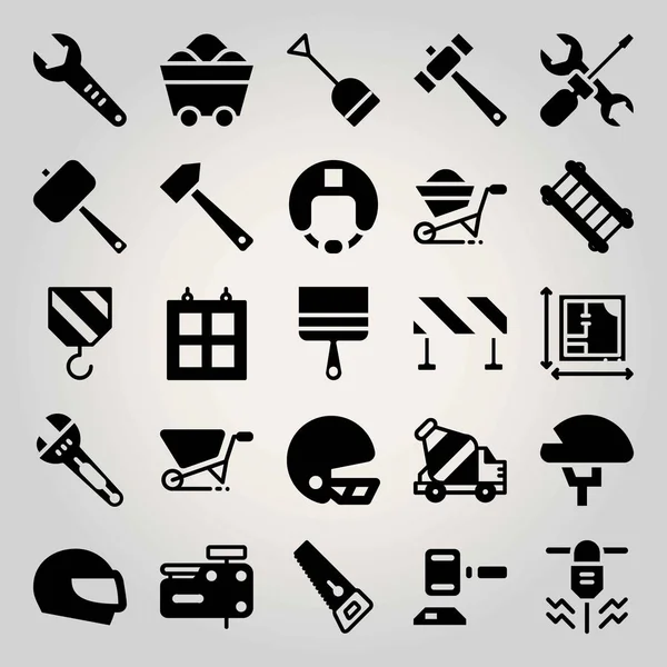 Construction vector icon set. auction, coal, shovel and wrench — Stock Vector