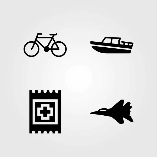 Transport vector icons set. aircraft, bicycle and aid — Stock Vector