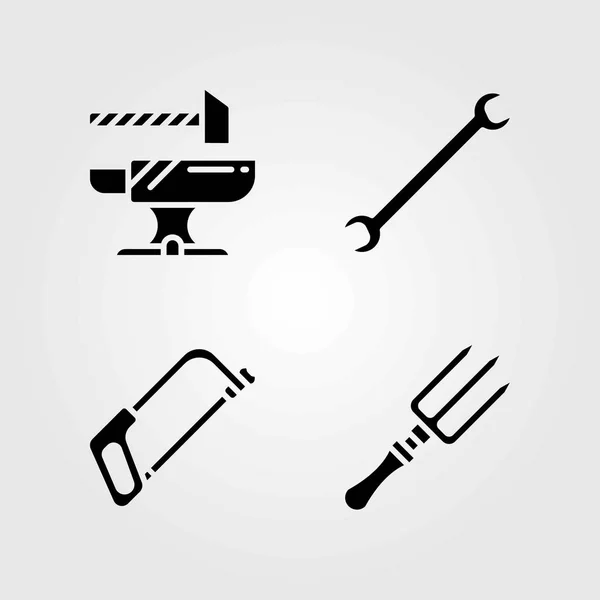 Tools vector icons set. fork, anvil and spanner — Stock Vector