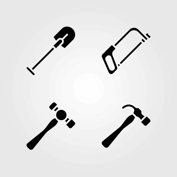 Garden vector icons set. hammer, shovel and handsaw — Stock Vector