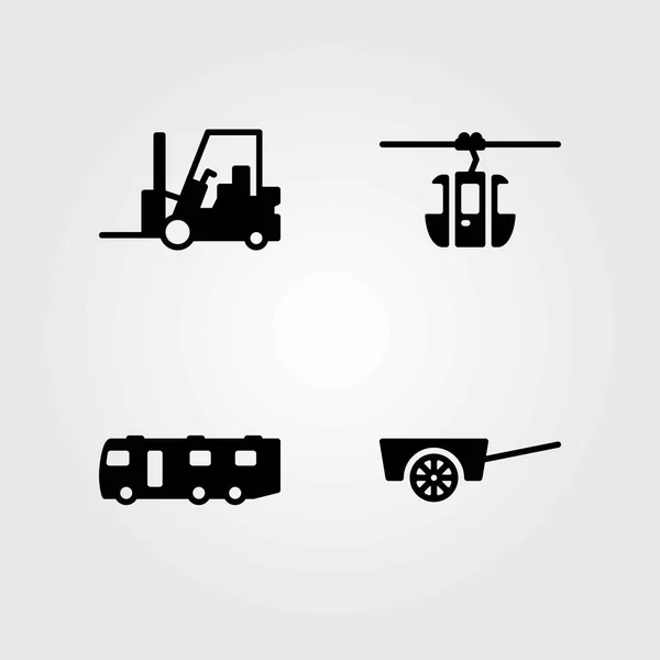 Conjunto de ícones vetoriais de transporte. caravana, cabine de teleférico e carrinho — Vetor de Stock