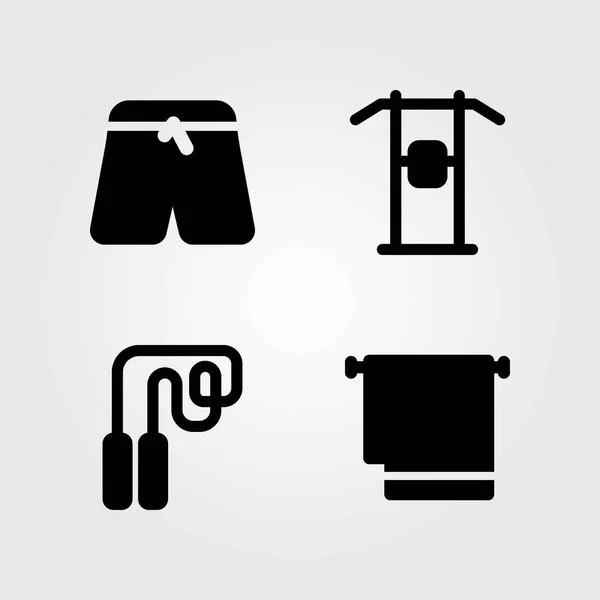 Fitness vector icons set. optrekken, overslaan en sport broeken — Stockvector
