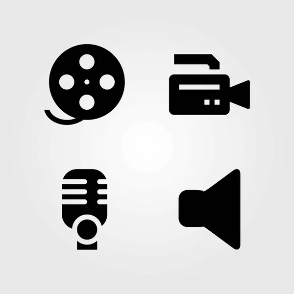 Multimedia-Vektorsymbole gesetzt. Stumm, Filmrolle und Lautsprecher — Stockvektor