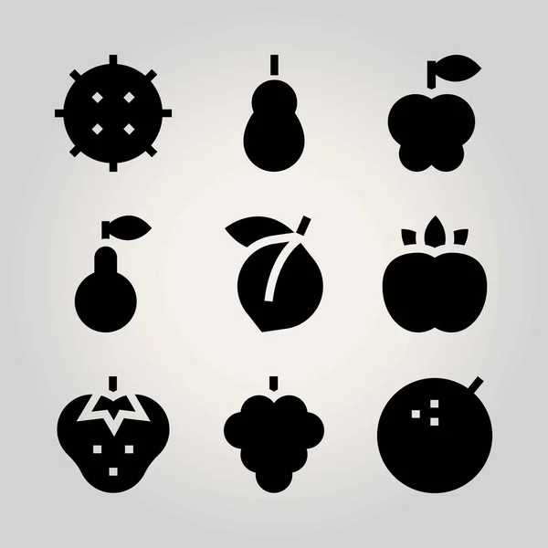 Conjunto de iconos de vectores de frutas. manzana, fresa, pera y lima — Vector de stock