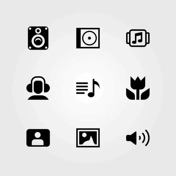 Multimedia vector icons set. volume, playlist and headphones — Stock Vector