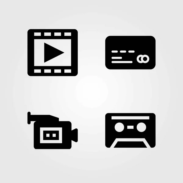 Conjunto de ícones vetoriais de tecnologia. leitor de filmes, cassete e câmera de vídeo — Vetor de Stock