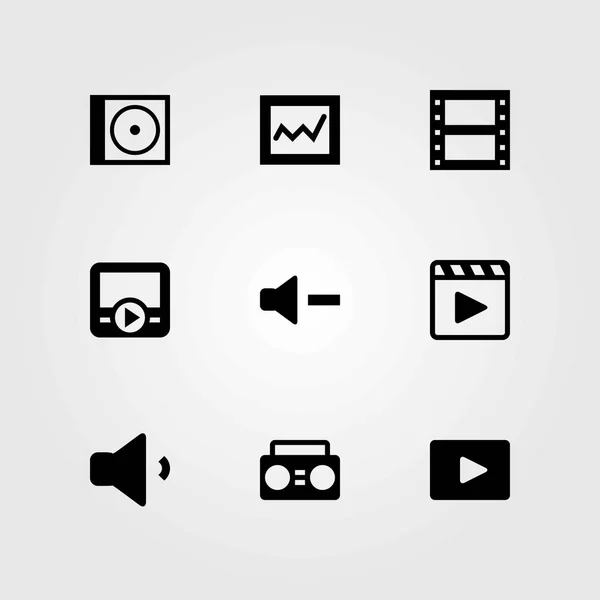 Conjunto de iconos vectoriales multimedia. volumen, análisis y boombox — Vector de stock