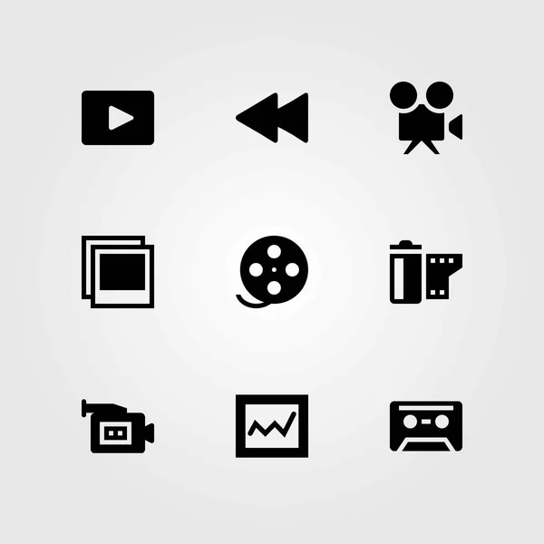 Multimedia vector icons set. video player, photo and cassette