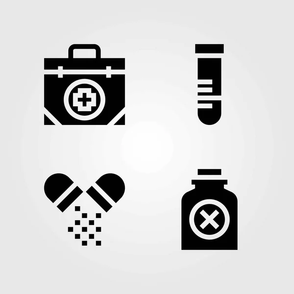 Набор медицинских векторных значков. яд, бутылка и аптечка — стоковый вектор