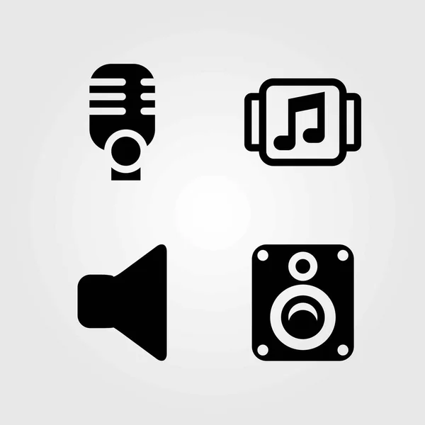 Conjunto de iconos vectoriales multimedia. silencioso, altavoz y micrófono — Vector de stock