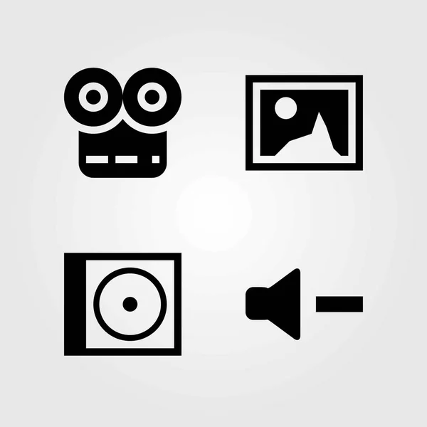 Multimedia vector icons set. compact disk, movie player and volume — Stock Vector