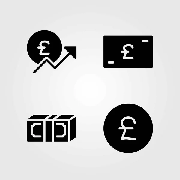 Bank vektor ikoner set. dollar, pund sterling och pengar — Stock vektor