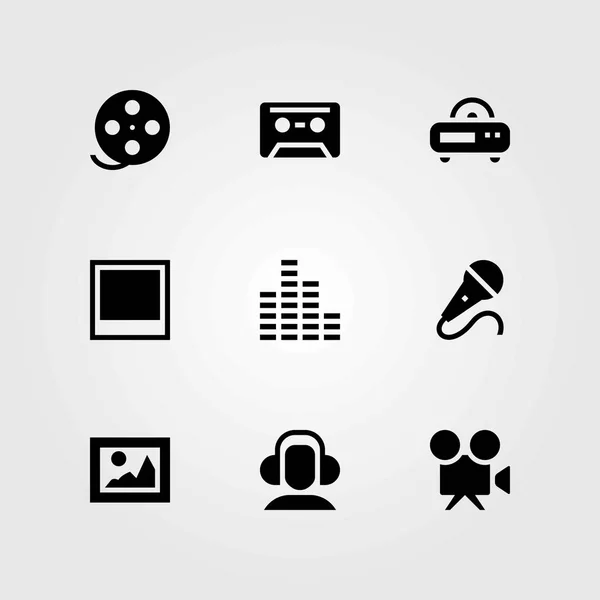 Multimedia vector icons set. picture, cassette and sound bars — Stock Vector