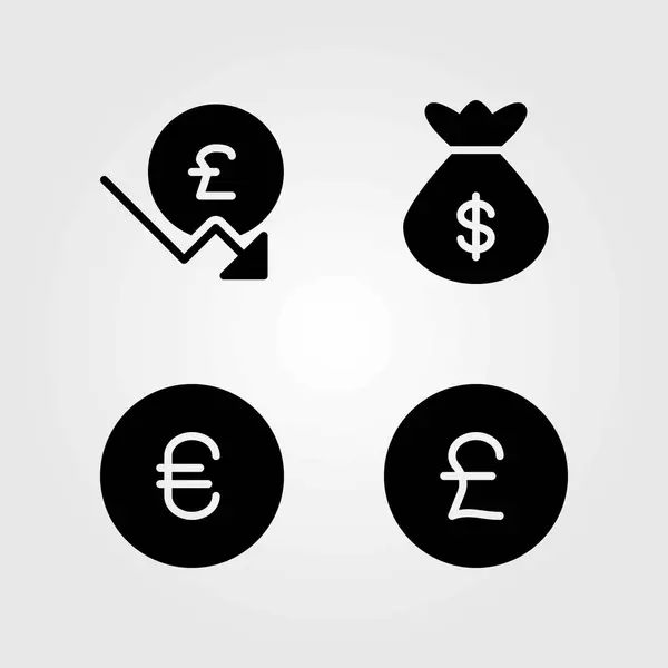 Conjunto de ícones vetoriais de banco. saco de dinheiro, euro e libra esterlina —  Vetores de Stock