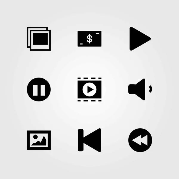 Buttons vector icons set. money, rewind and movie player — Stock Vector