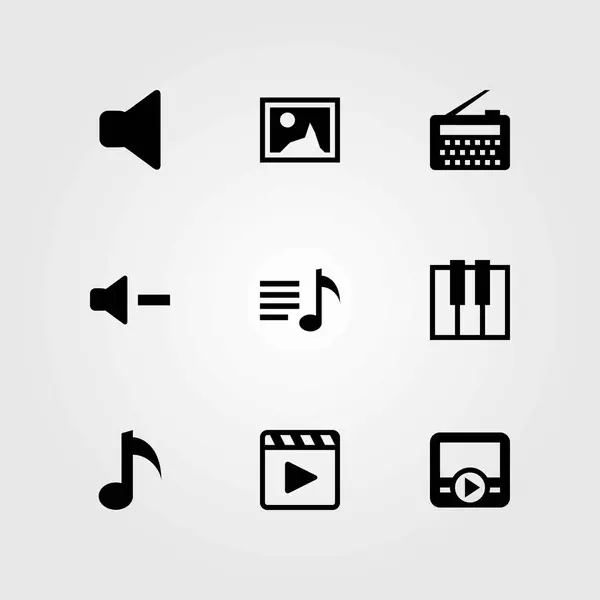 Conjunto de iconos vectoriales multimedia. teclado, silencio y lista de reproducción — Vector de stock