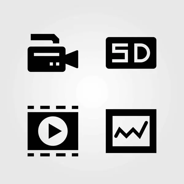 Icônes vectorielles multimédia réglées. analytique, lecteur de film et carte SD — Image vectorielle