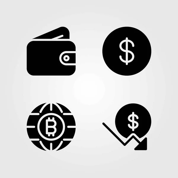 Набір грошових векторних піктограм. монета долара, долар і гаманець — стоковий вектор