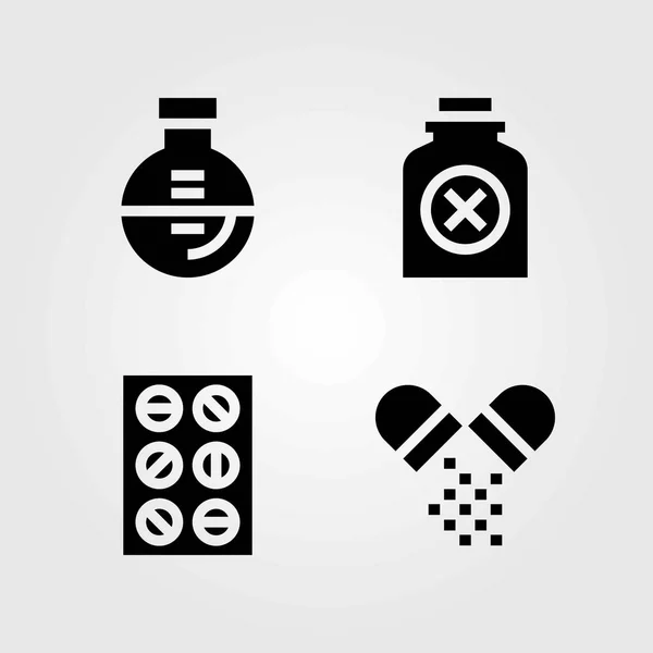 Medical vector icons set. tablets, pills and flask — Stock Vector