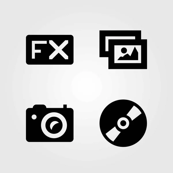 Multimedia vector icons set. photo camera, picture and compact disc — Stock Vector