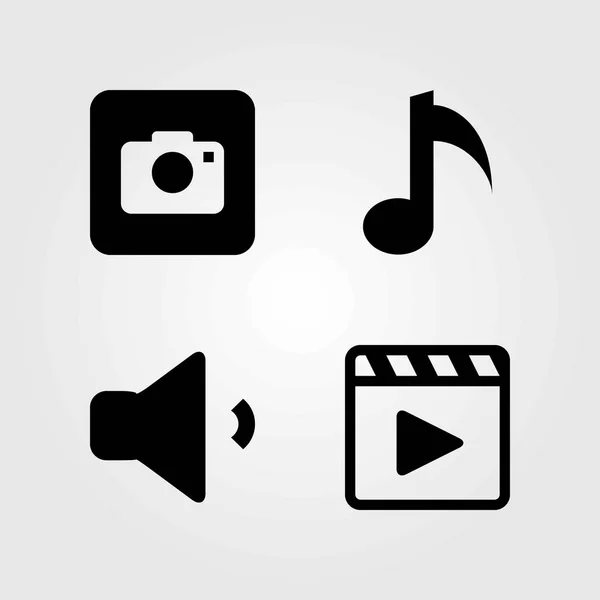 Conjunto de iconos vectoriales multimedia. volumen, reproductor de películas y nota musical — Archivo Imágenes Vectoriales