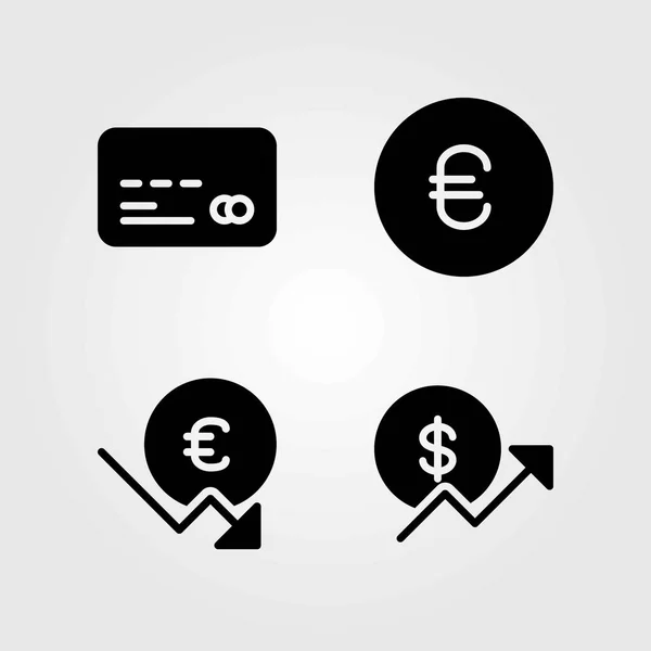 Money vector icons set. euro, credit card and coin — Stock Vector