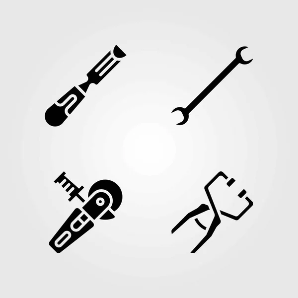 Herramientas conjunto de iconos vectoriales. abrazadera, cincel y llave — Archivo Imágenes Vectoriales