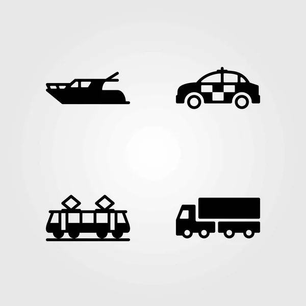 Transport vector icons set. yatch, truck and lorry — Stock Vector