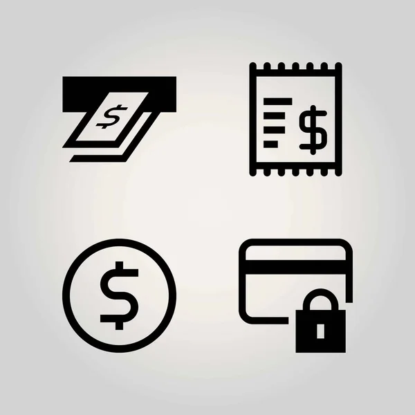 Conjunto de iconos de vector tecnológico. dólar, candado, cajero automático y tarjeta de crédito — Vector de stock