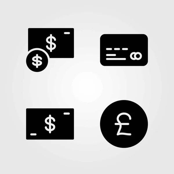 Money vector icons set. pound sterling, credit card and dollar — Stock Vector