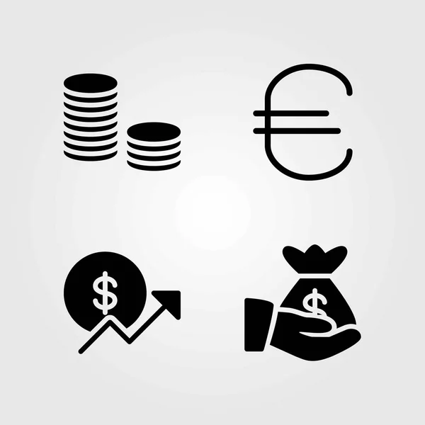 Geld vector icons set. zak geld, munten en munten — Stockvector