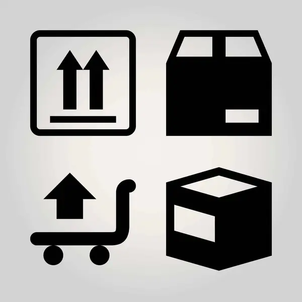 Signos vector icono conjunto. compras, carrito de la compra, carro y paquete — Vector de stock