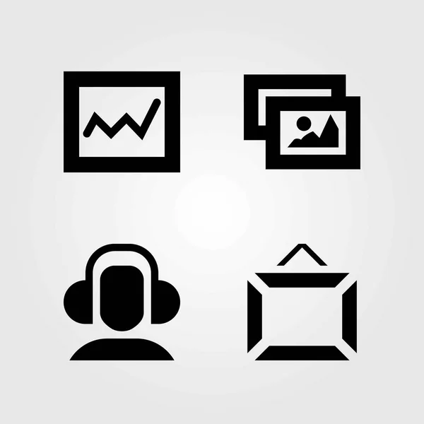 Multimedialne wektor zestaw ikon. słuchawki, analizy i ramki — Wektor stockowy