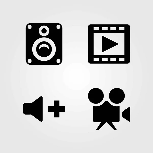 Σετ πολυμέσων διάνυσμα εικόνες. αναπαραγωγής ταινιών, όγκο και βίντεο κάμερα — Διανυσματικό Αρχείο