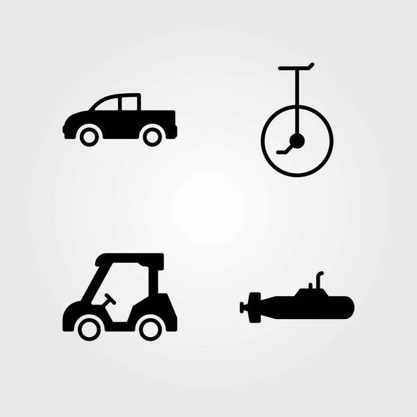 Vector iconen transportset. pick-up truck, golf auto en bestelwagen — Stockvector