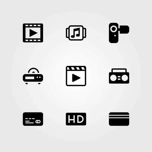 Conjunto de iconos vectoriales tecnológicos. cámara, boombox y tarjeta de crédito — Vector de stock