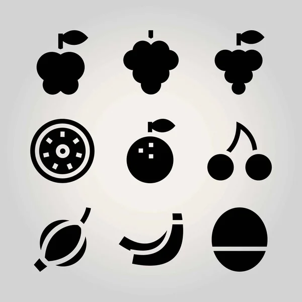 Früchte-Vektor-Symbol gesetzt. Kirsche, Preiselbeere, Kiwi und Orange — Stockvektor