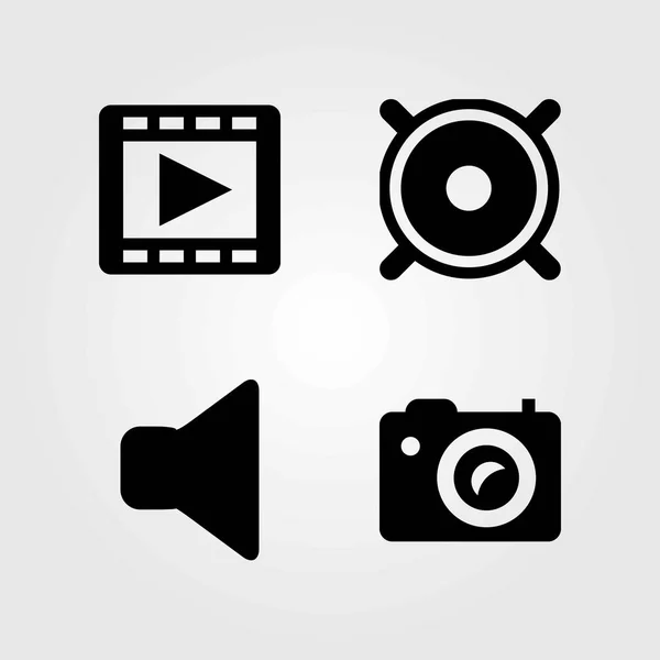 Multimedia vector icons set. dempen, speler van de film en spreker — Stockvector