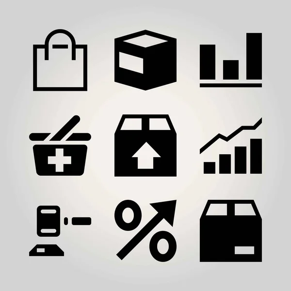 Nákupní vektor sadu ikon. taška, aukce, kladivo a analytics — Stockový vektor