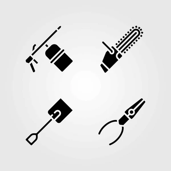 Tools vector icons set. spade, welder and chainsaw — Stock Vector