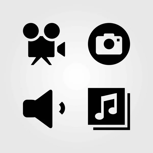 Conjunto de iconos vectoriales multimedia. quaver, cámara de vídeo y cámara fotográfica — Vector de stock