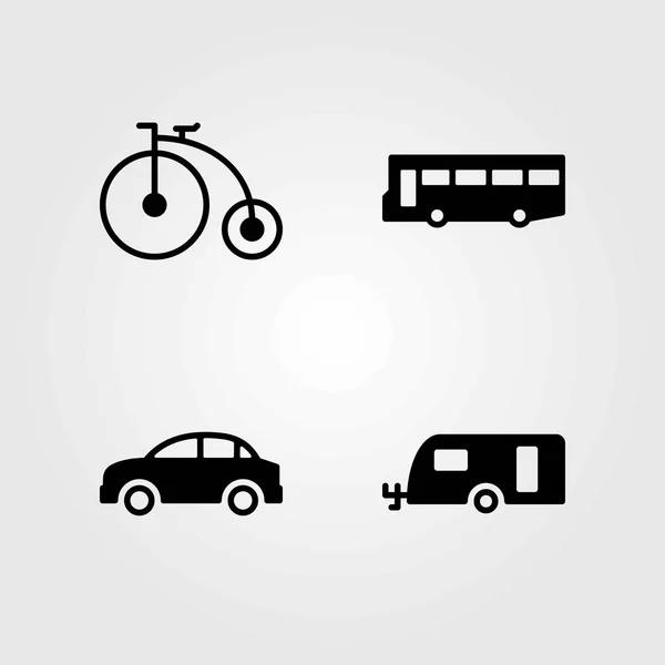 Conjunto de ícones vetoriais de transporte. bicicleta, carro e caravana —  Vetores de Stock