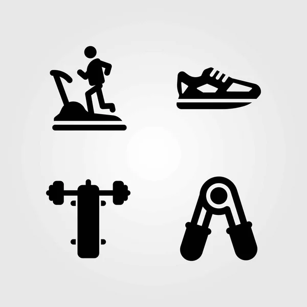 Fitness vektorové ikony nastavit. bench press, běh a Běžecká obuv — Stockový vektor