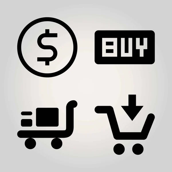 Zeichen Vektorsymbol gesetzt. Einkaufswagen, Einkaufswagen, Münz- und Einkaufswagen — Stockvektor