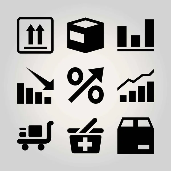 购物矢量图标集。analutics、箭、车、包 — 图库矢量图片