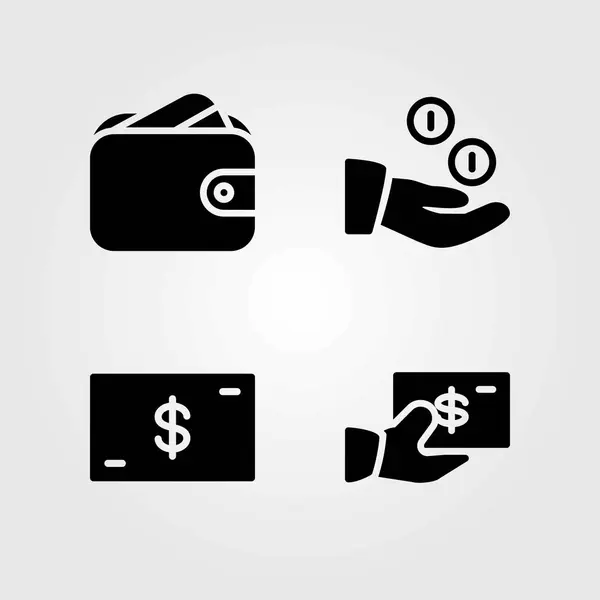 Peníze vektorové ikony set. peníze, dolar a Peněženka — Stockový vektor
