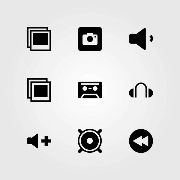 Set di icone vettoriali multimediali. altoparlante, volume e riavvolgimento — Vettoriale Stock