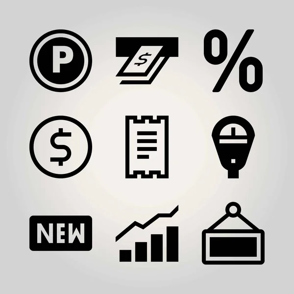 Teknoloji vektör Icon set. nakit, yeni, atm ve analytics — Stok Vektör