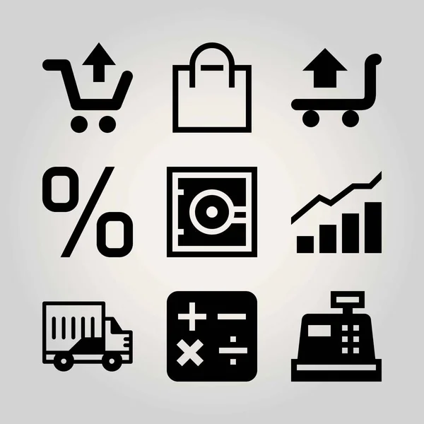 İş vektör Icon set. yüzde, kasa, kasa ve analytics — Stok Vektör