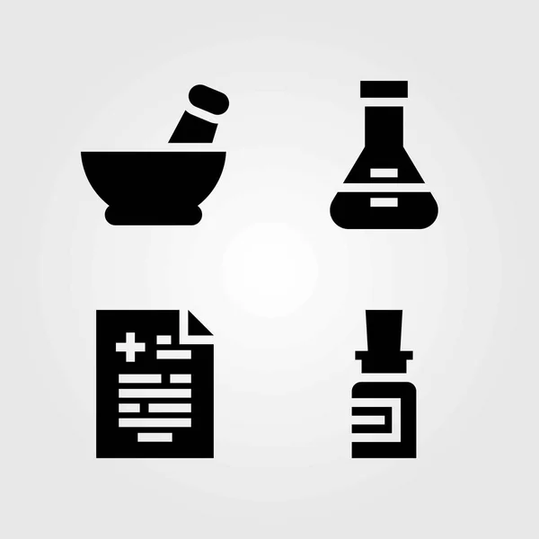 Medical vector icons set. medicine, flask and mortar — Stock Vector
